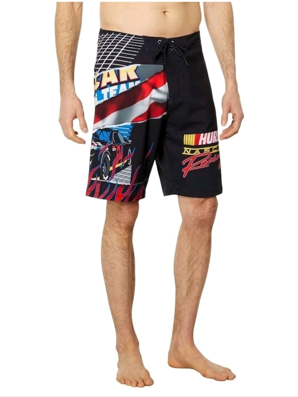 NWT Hurley Nascar Board Shorts Swim Trunks Men 36 No Liner Racing Car Black